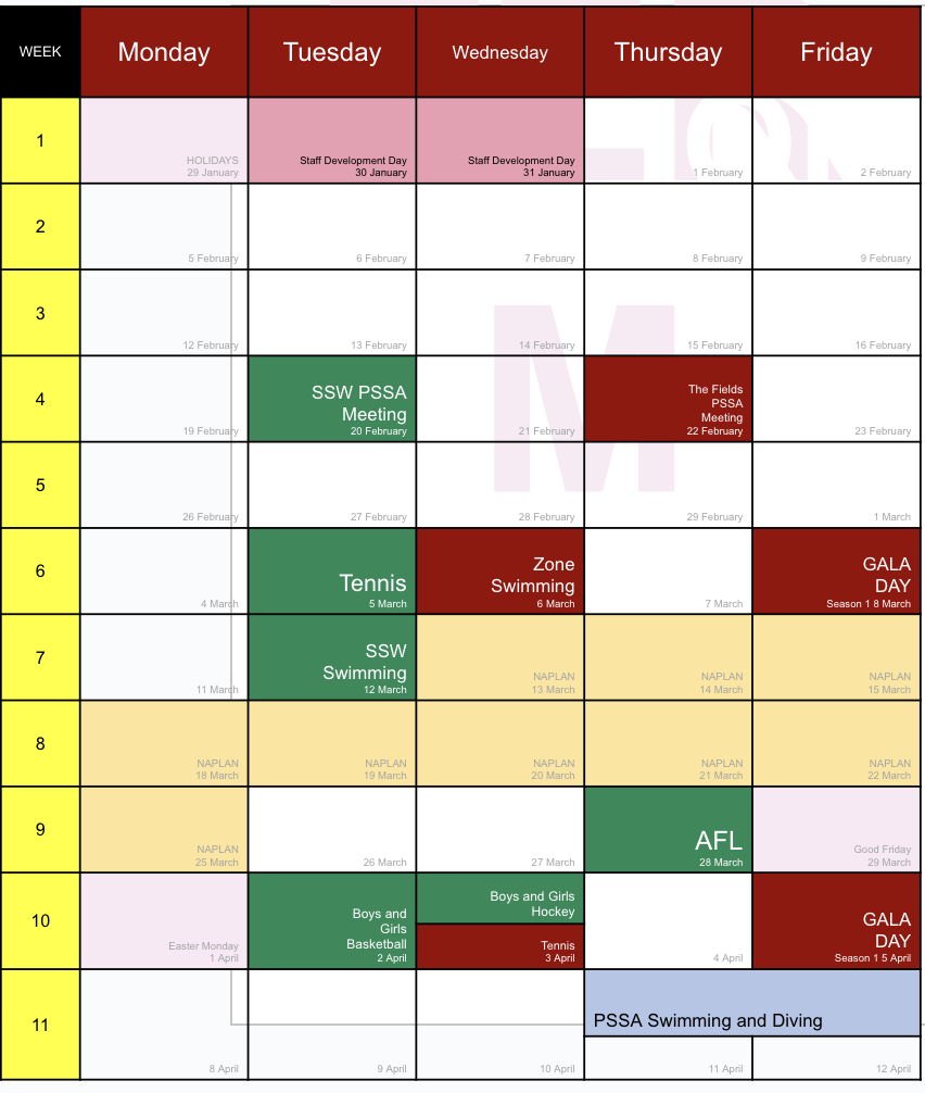 Term 1, Calendar 2024 The Fields PSSA